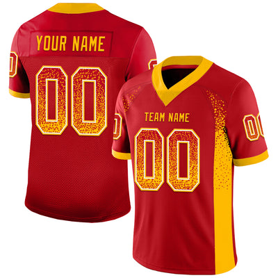 Custom Red Gold-White Drift Fashion Football Jersey