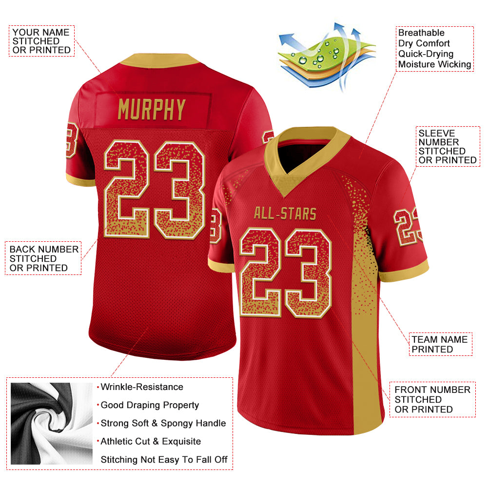 Custom Red Old Gold-White Drift Fashion Football Jersey