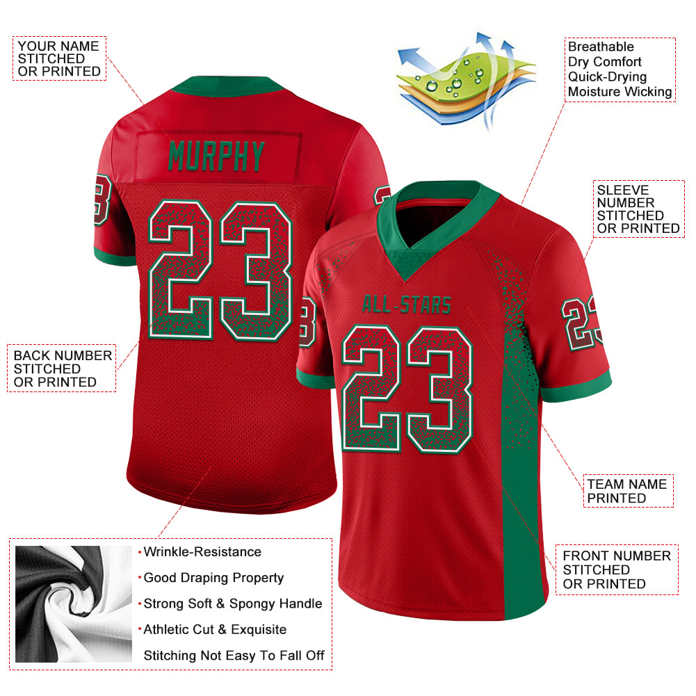 Custom Red Kelly Green-White Drift Fashion Football Jersey