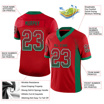 Custom Red Kelly Green-White Drift Fashion Football Jersey