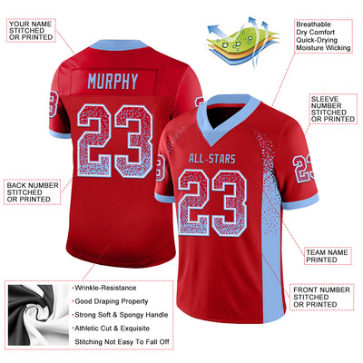 Custom Red Light Blue-White Drift Fashion Football Jersey