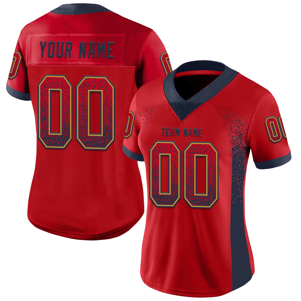 Custom Red Navy-Old Gold Drift Fashion Football Jersey