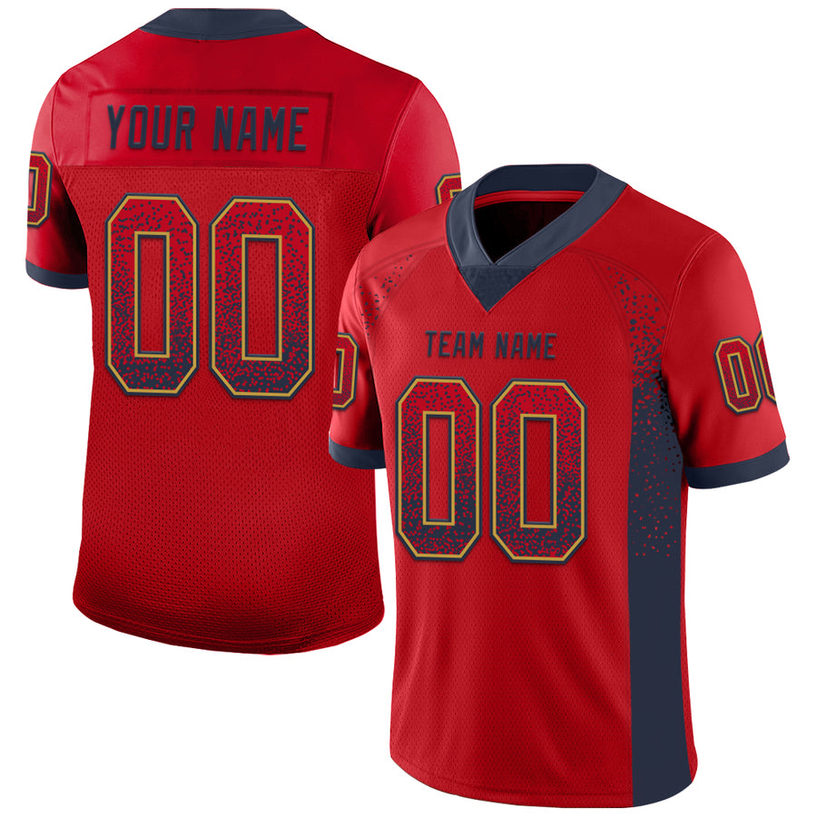 Custom Red Navy-Old Gold Drift Fashion Football Jersey