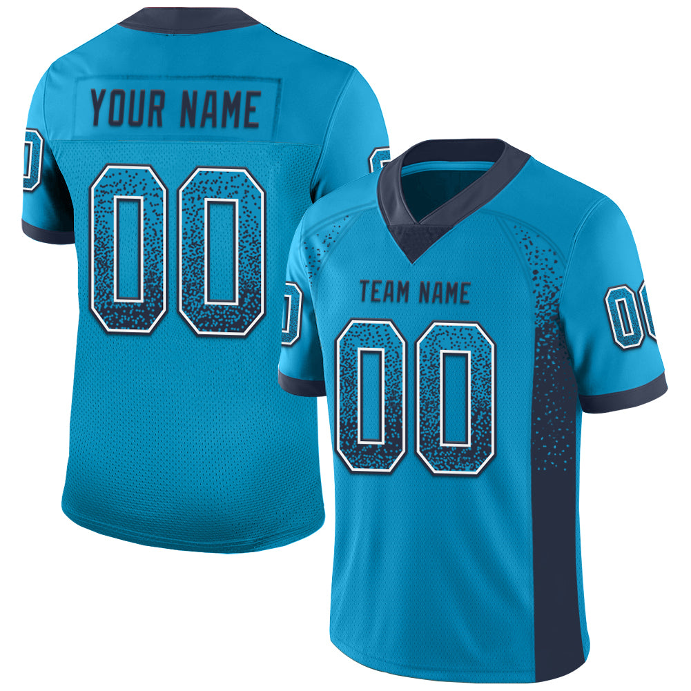 Custom Panther Blue Navy-White Drift Fashion Football Jersey