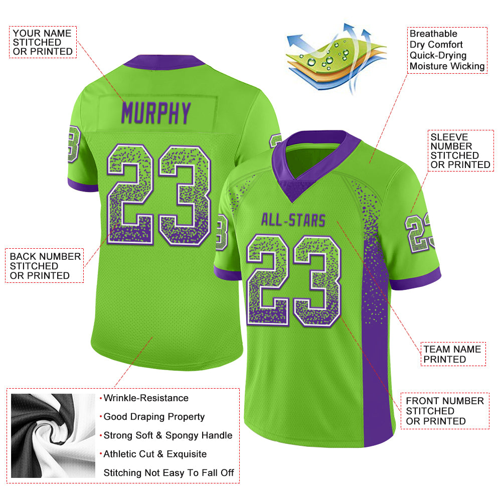Custom Neon Green Purple-White Drift Fashion Football Jersey