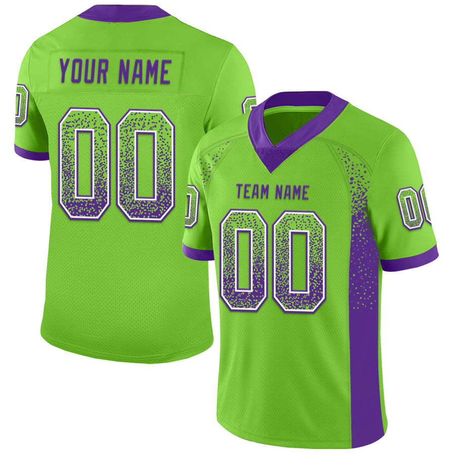 Custom Neon Green Purple-White Drift Fashion Football Jersey
