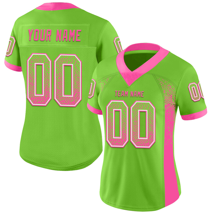 Custom Neon Green Pink-White Drift Fashion Football Jersey