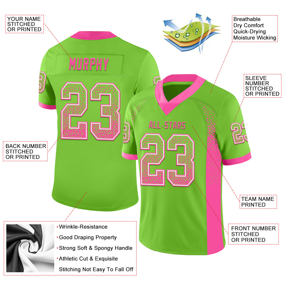 Custom Neon Green Pink-White Drift Fashion Football Jersey