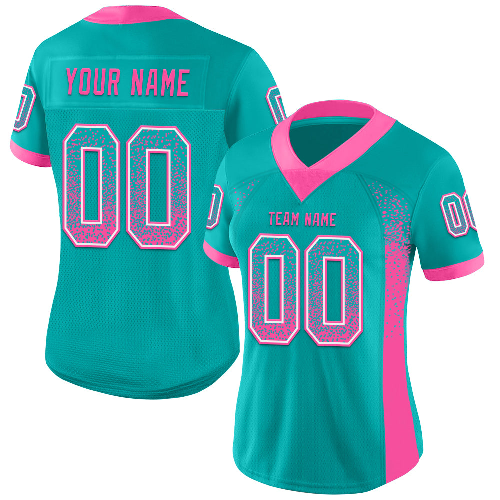 Custom Aqua Pink-White Drift Fashion Football Jersey