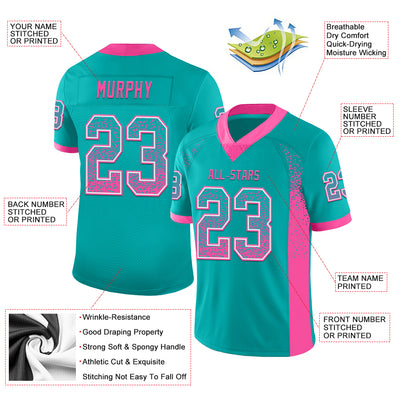 Custom Aqua Pink-White Drift Fashion Football Jersey