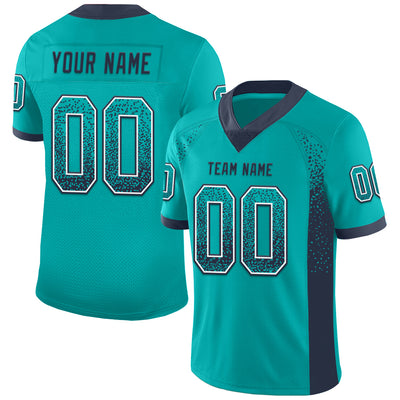 Custom Aqua Navy-White Drift Fashion Football Jersey