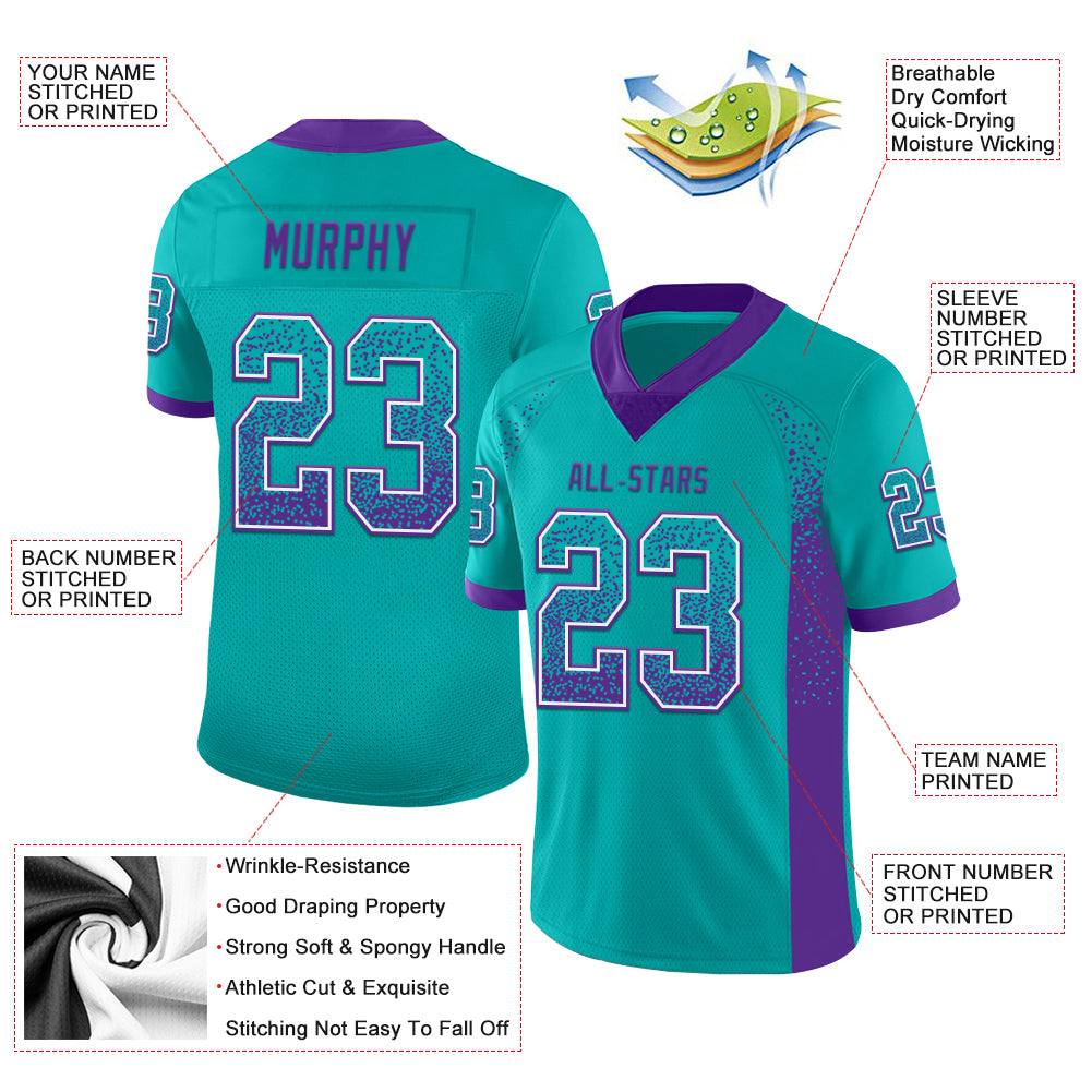 Custom Aqua Purple-White Drift Fashion Football Jersey