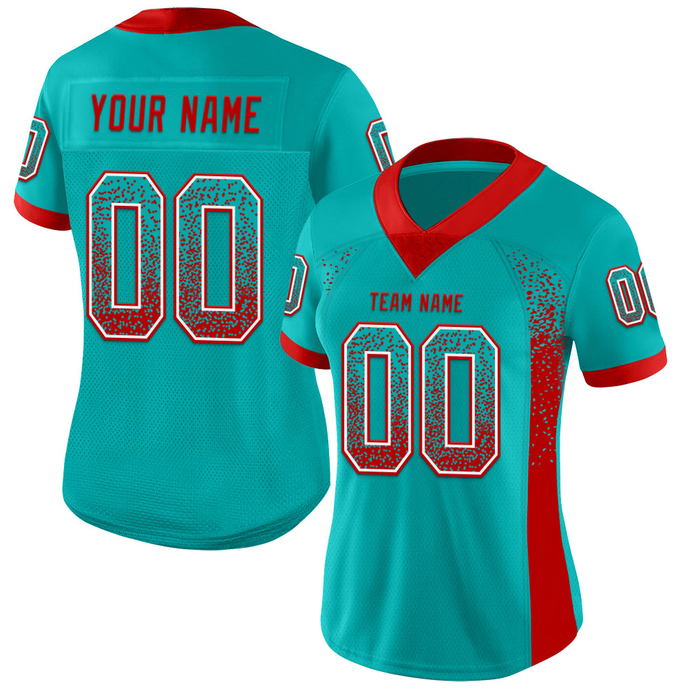 Custom Aqua Red-White Drift Fashion Football Jersey