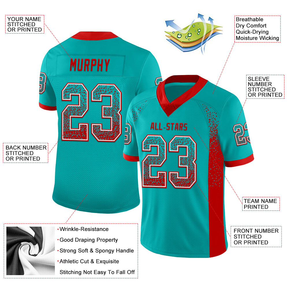 Custom Aqua Red-White Drift Fashion Football Jersey