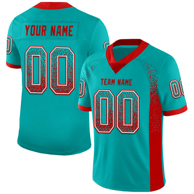 Custom Aqua Red-White Drift Fashion Football Jersey
