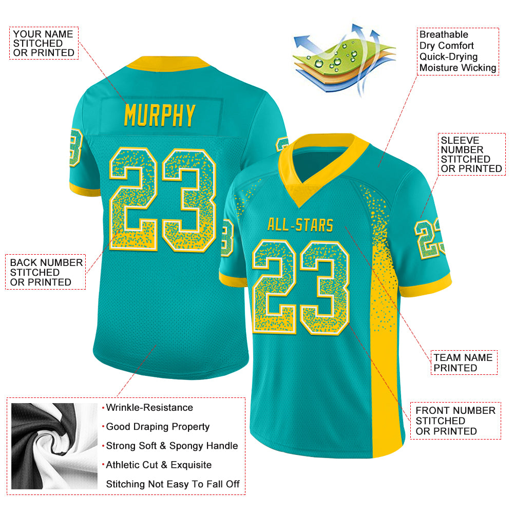 Custom Aqua Yellow-White Drift Fashion Football Jersey