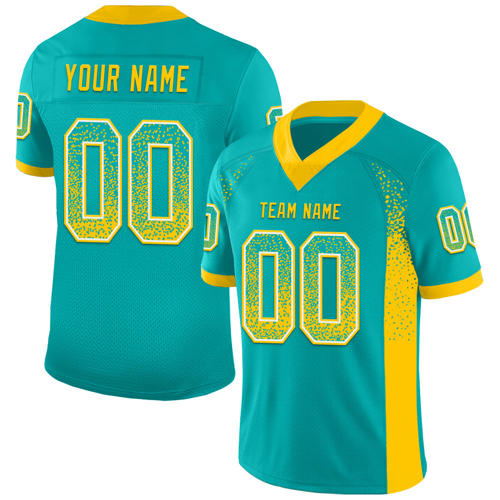 Custom Aqua Yellow-White Drift Fashion Football Jersey