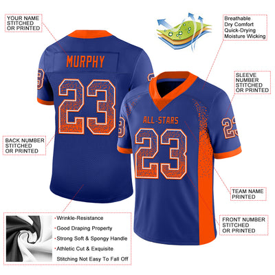 Custom Royal Orange-White Drift Fashion Football Jersey
