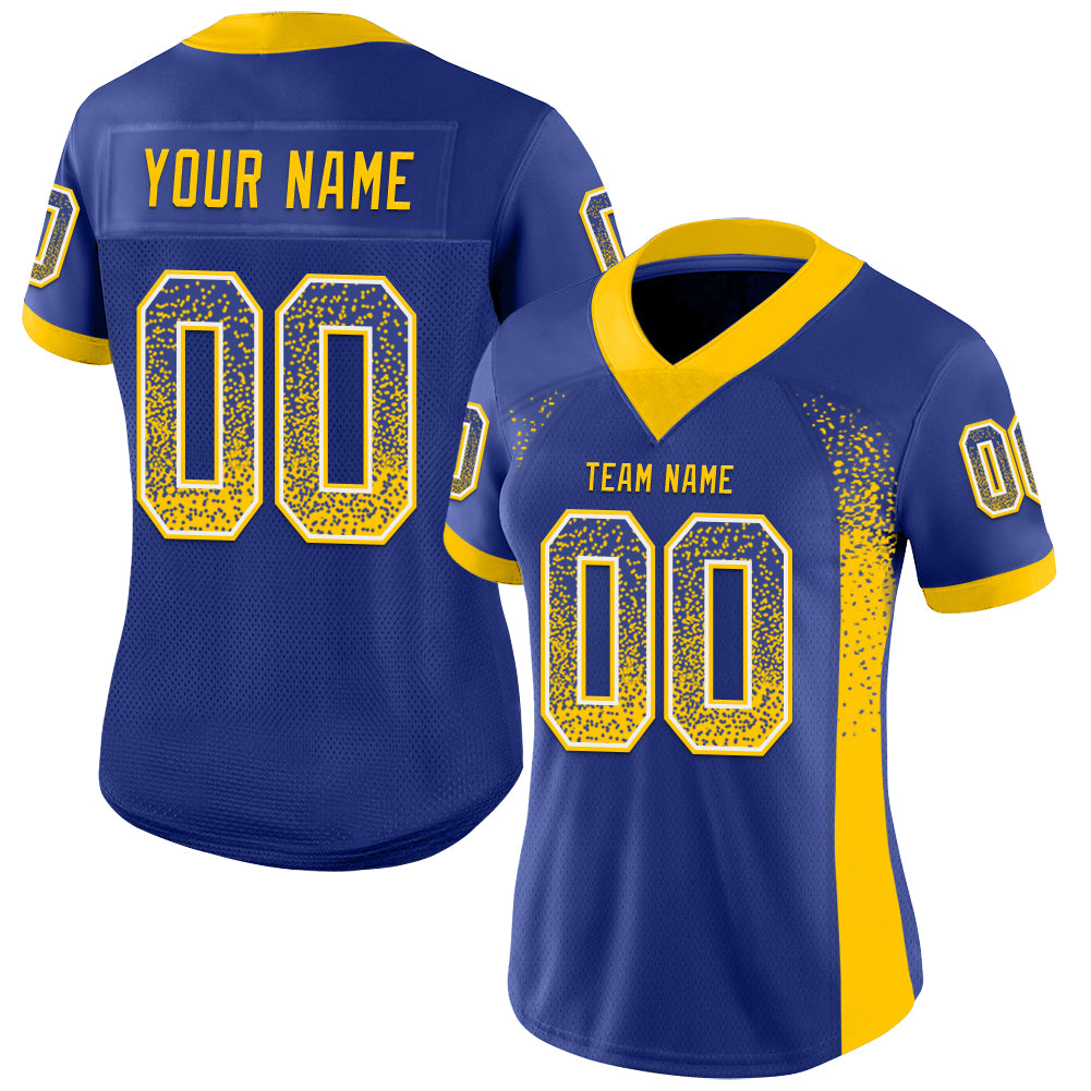 Custom Royal Yellow-White Drift Fashion Football Jersey