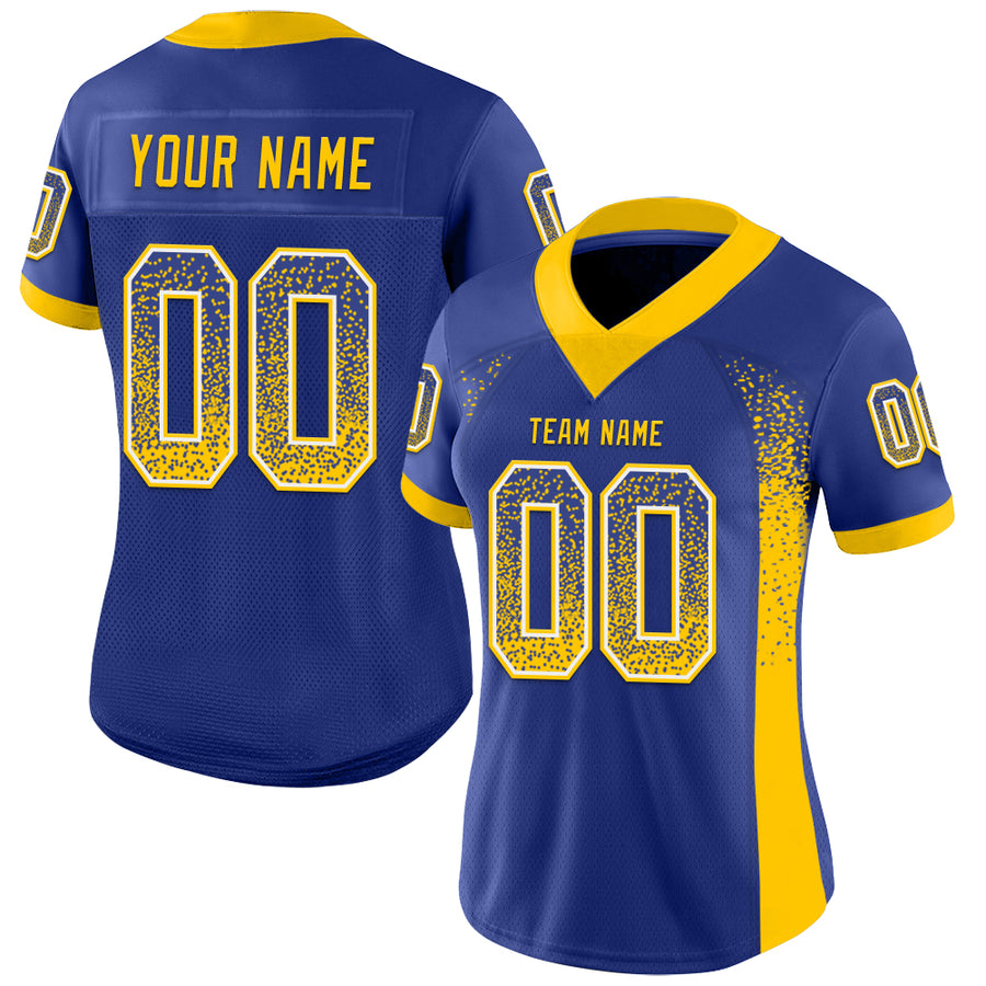 Custom Royal Yellow-White Drift Fashion Football Jersey