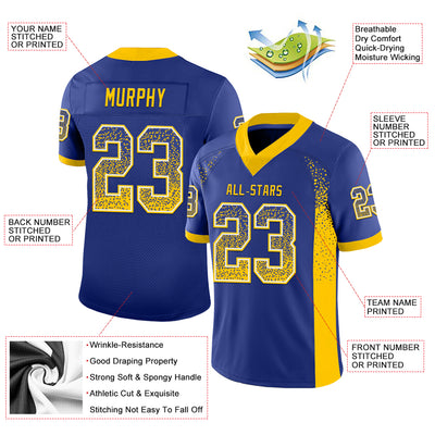Custom Royal Yellow-White Drift Fashion Football Jersey
