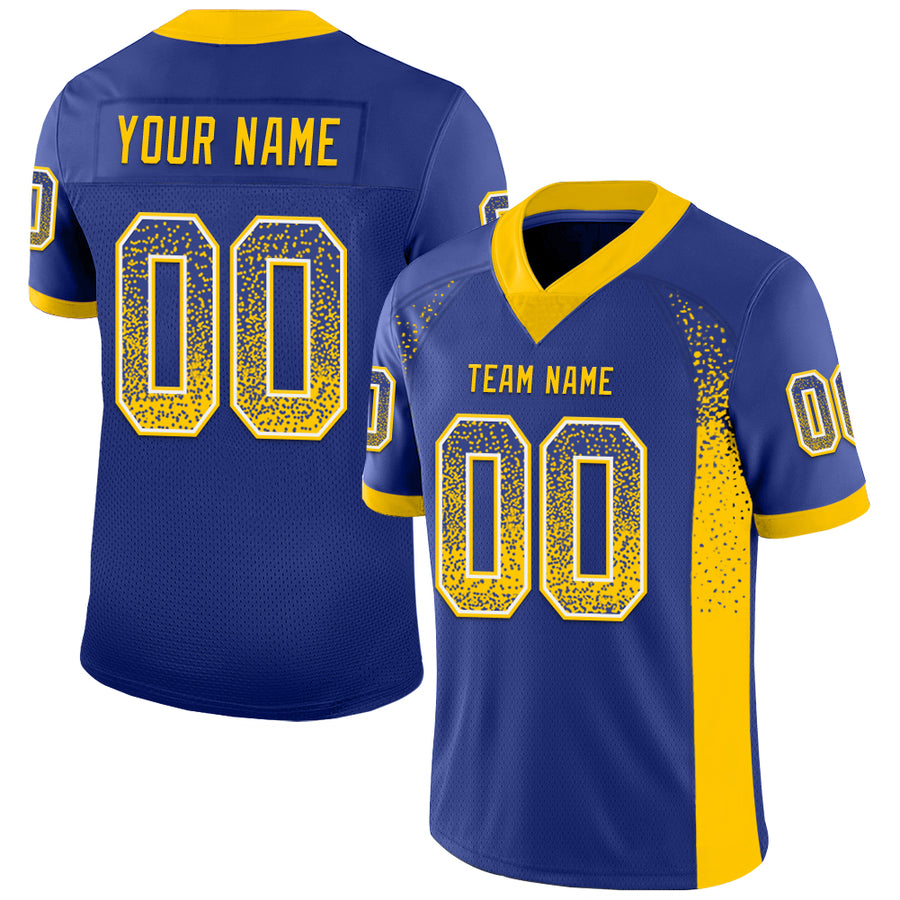 Custom Royal Yellow-White Drift Fashion Football Jersey