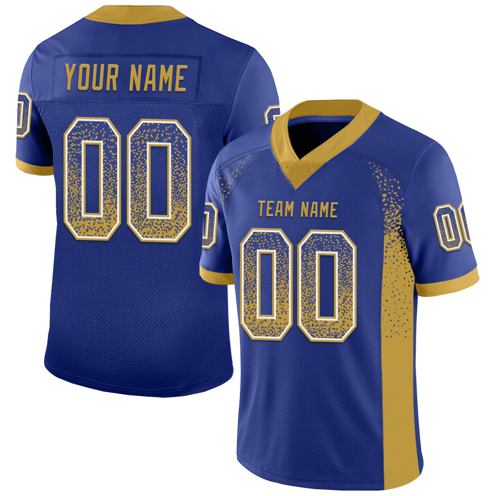 Custom Royal Old Gold-White Drift Fashion Football Jersey