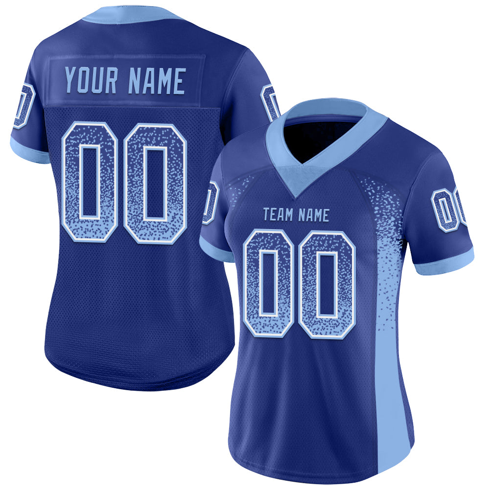 Custom Royal Light Blue-White Drift Fashion Football Jersey