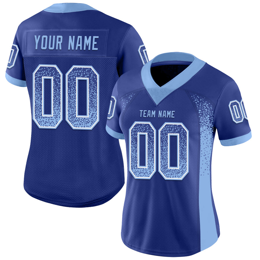 Custom Royal Light Blue-White Drift Fashion Football Jersey