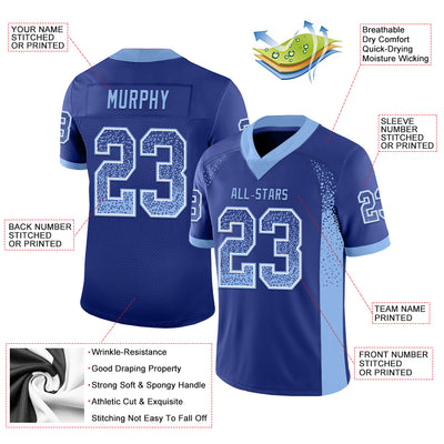 Custom Royal Light Blue-White Drift Fashion Football Jersey