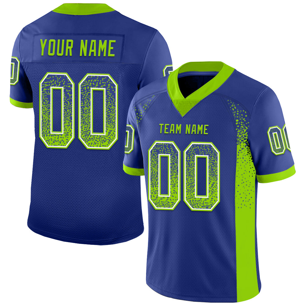 Custom Royal Neon Green-White Drift Fashion Football Jersey