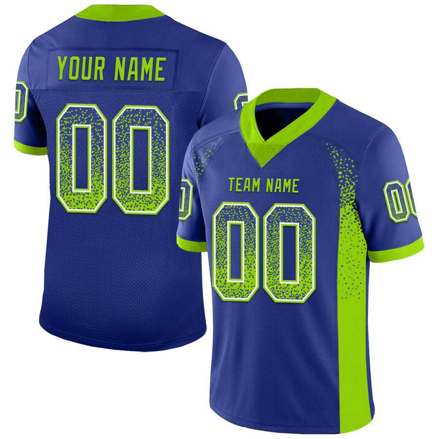 Custom Royal Neon Green-White Drift Fashion Football Jersey