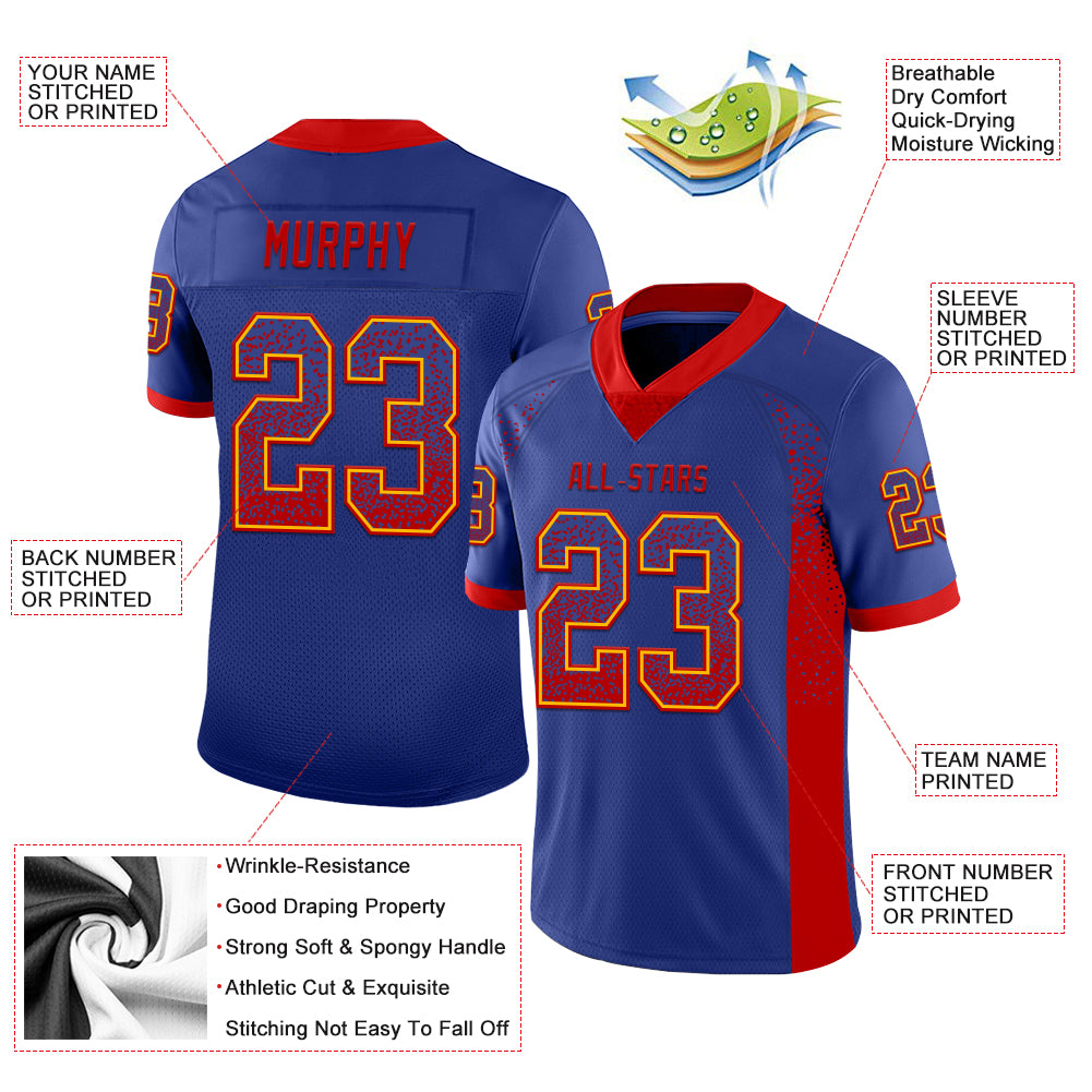 Custom Royal Red-Gold Drift Fashion Football Jersey