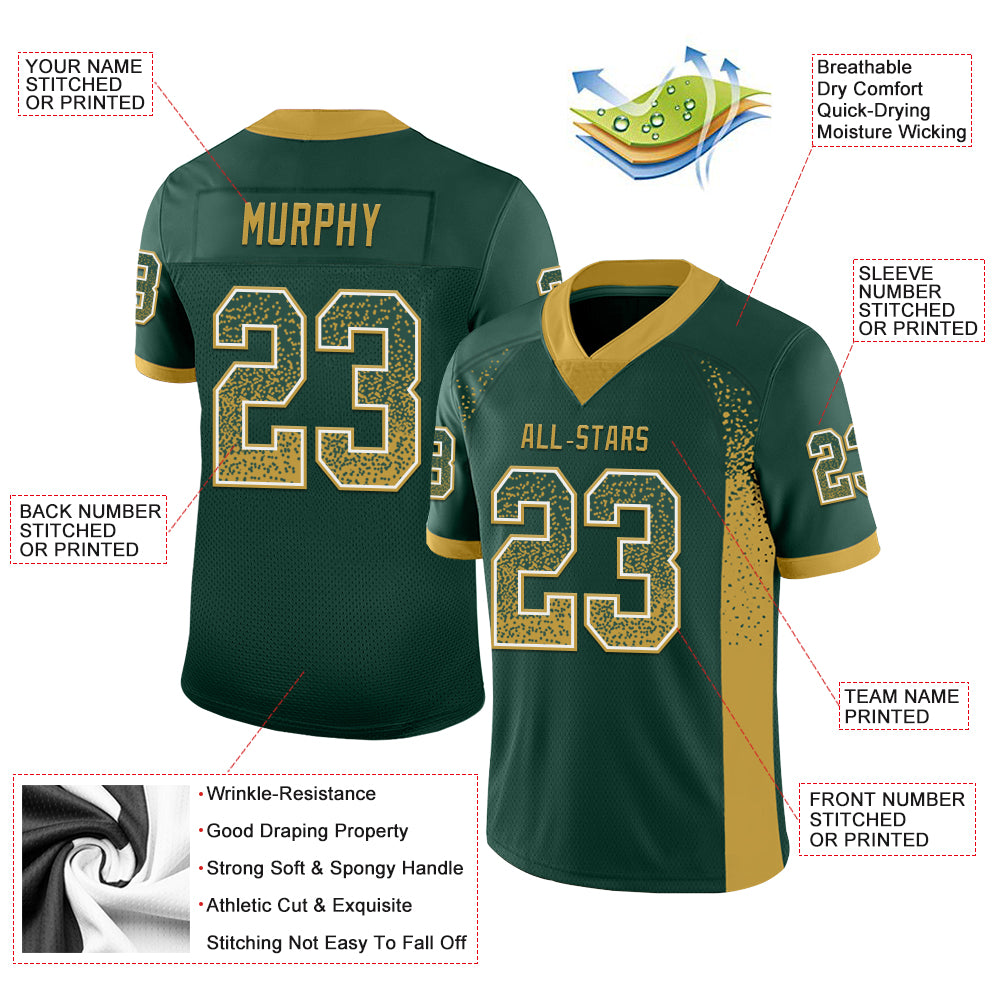 Custom Green Old Gold-White Drift Fashion Football Jersey
