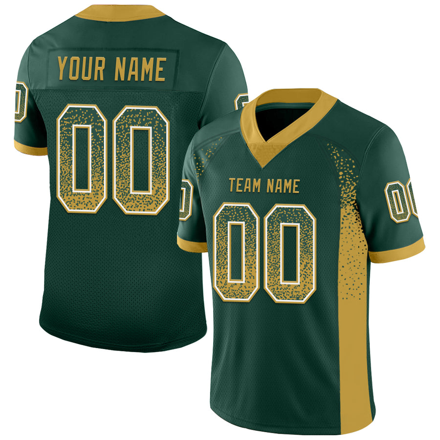 Custom Green Old Gold-White Drift Fashion Football Jersey