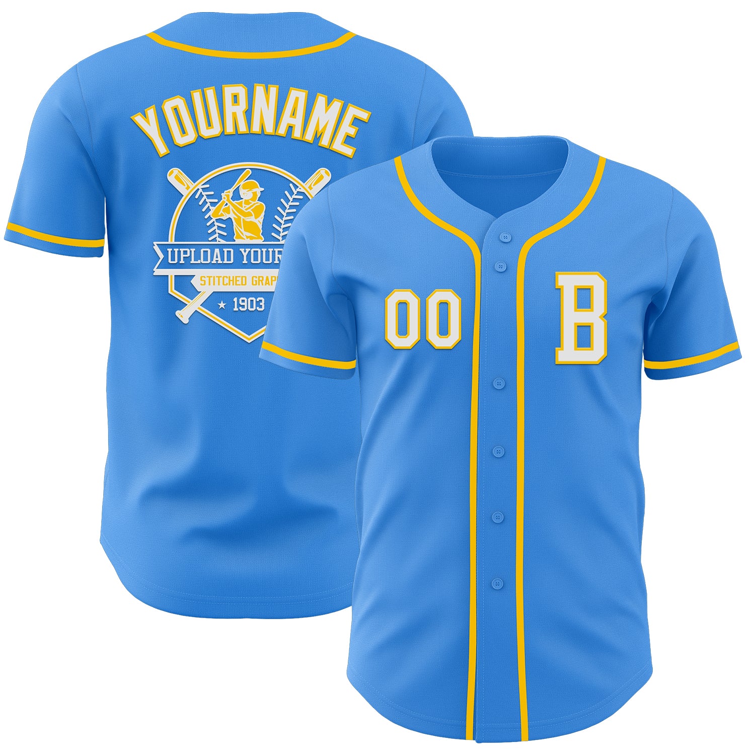 Custom Electric Blue White-Yellow Authentic Baseball Jersey