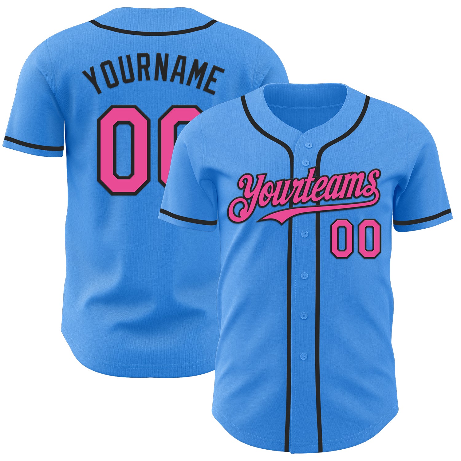 Custom Electric Blue Pink-Black Authentic Baseball Jersey