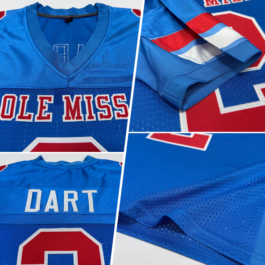 Custom Powder Blue Red-White Mesh Authentic Football Jersey