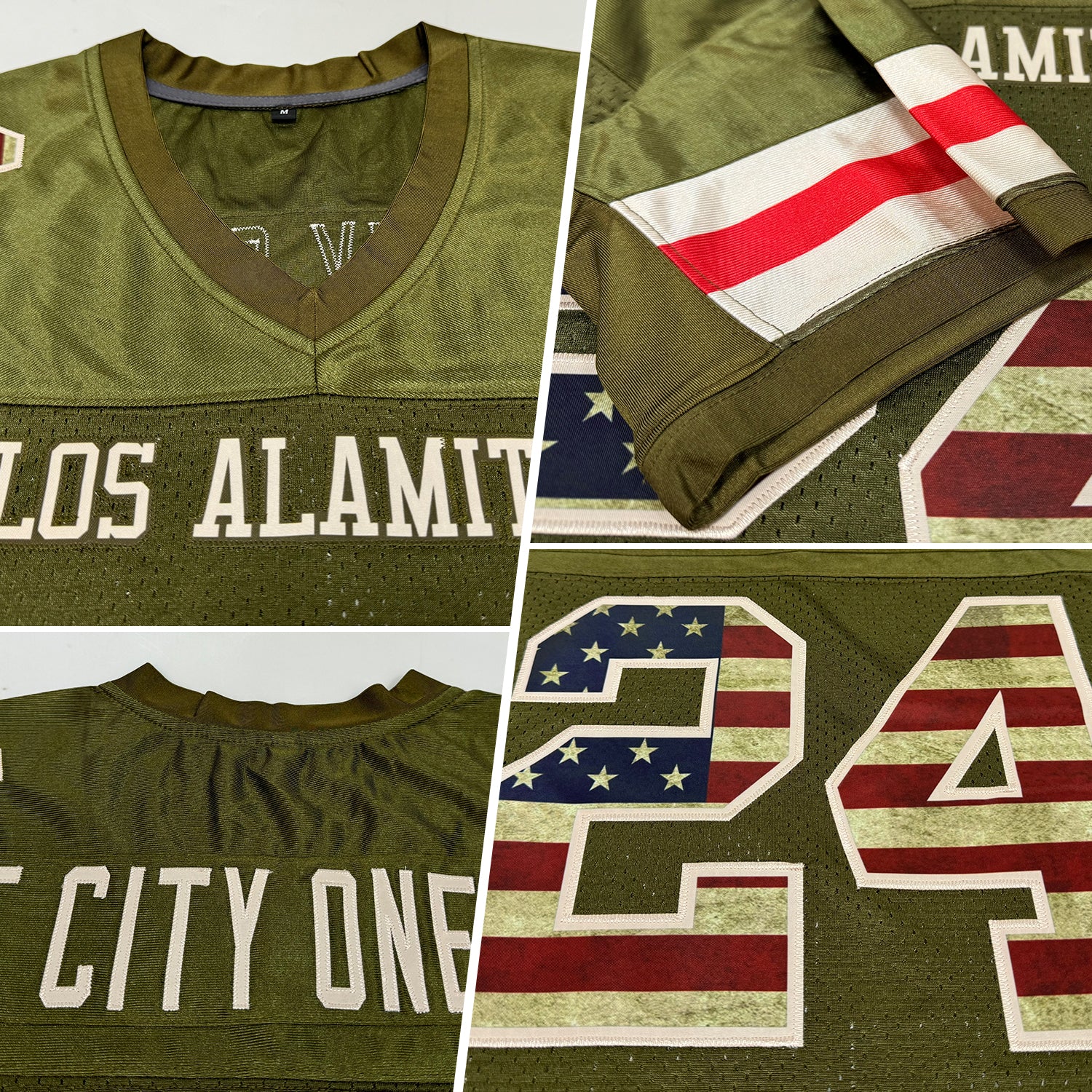 Custom Olive Vintage USA Flag-Cream Mesh Authentic Salute To Service Football Jersey