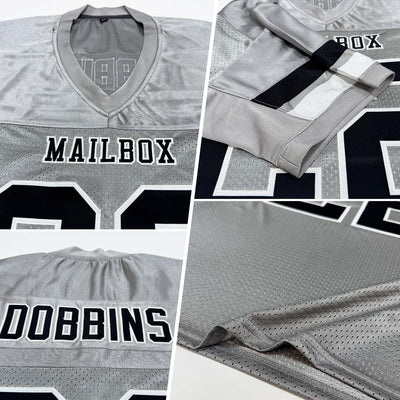 Custom Light Gray Black-White Mesh Authentic Football Jersey