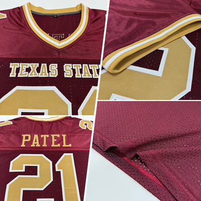 Custom Burgundy Old Gold-White Mesh Authentic Throwback Football Jersey