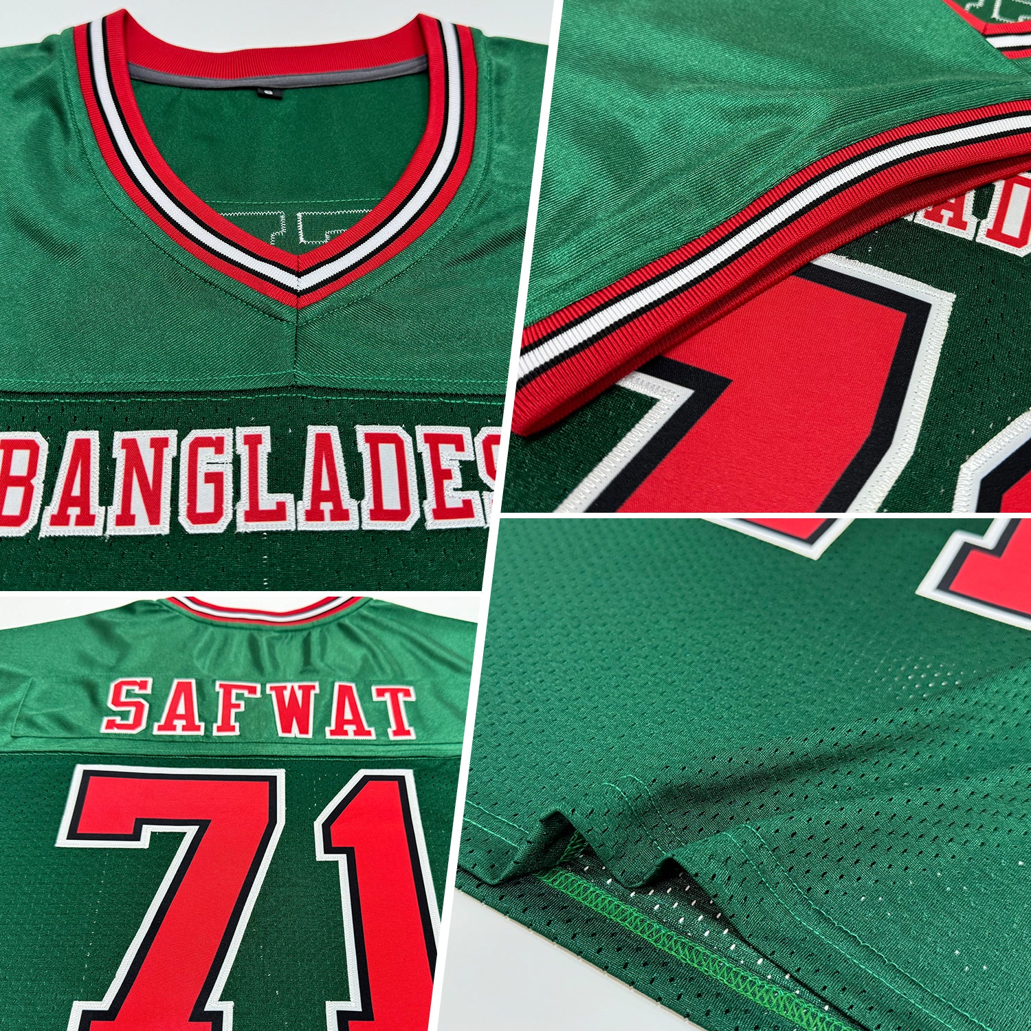 Custom Green Red-Black Mesh Authentic Throwback Football Jersey