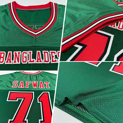 Custom Green Red-Black Mesh Authentic Throwback Football Jersey