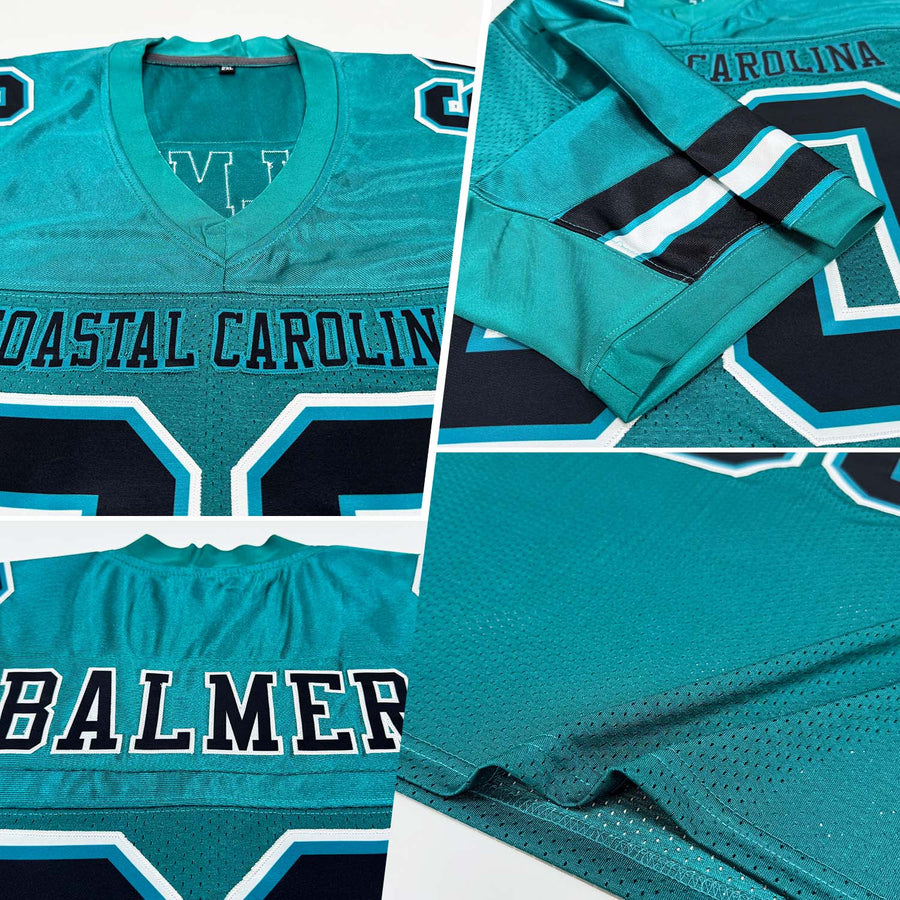Custom Teal Black-White Mesh Authentic Football Jersey