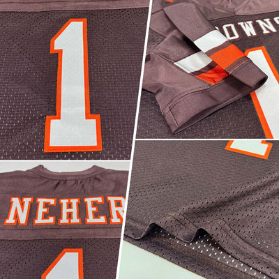 Custom Brown White-Orange Mesh Authentic Football Jersey