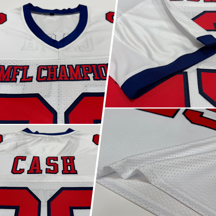 Custom White Red-Navy Mesh Authentic Football Jersey