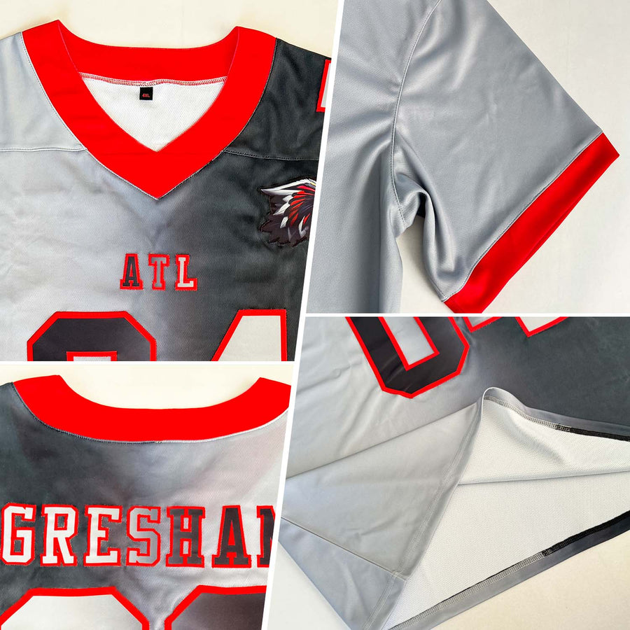 Custom Black Gray-Red Authentic Gradient Fashion Football Jersey
