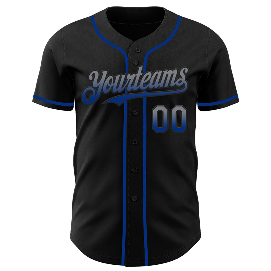 Custom Black Gray-Royal Authentic Fade Fashion Baseball Jersey