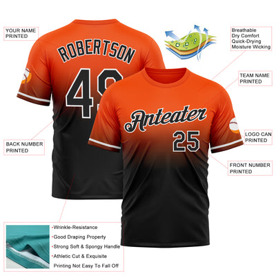 Custom Orange Black-White Fade Fashion Performance T-Shirt