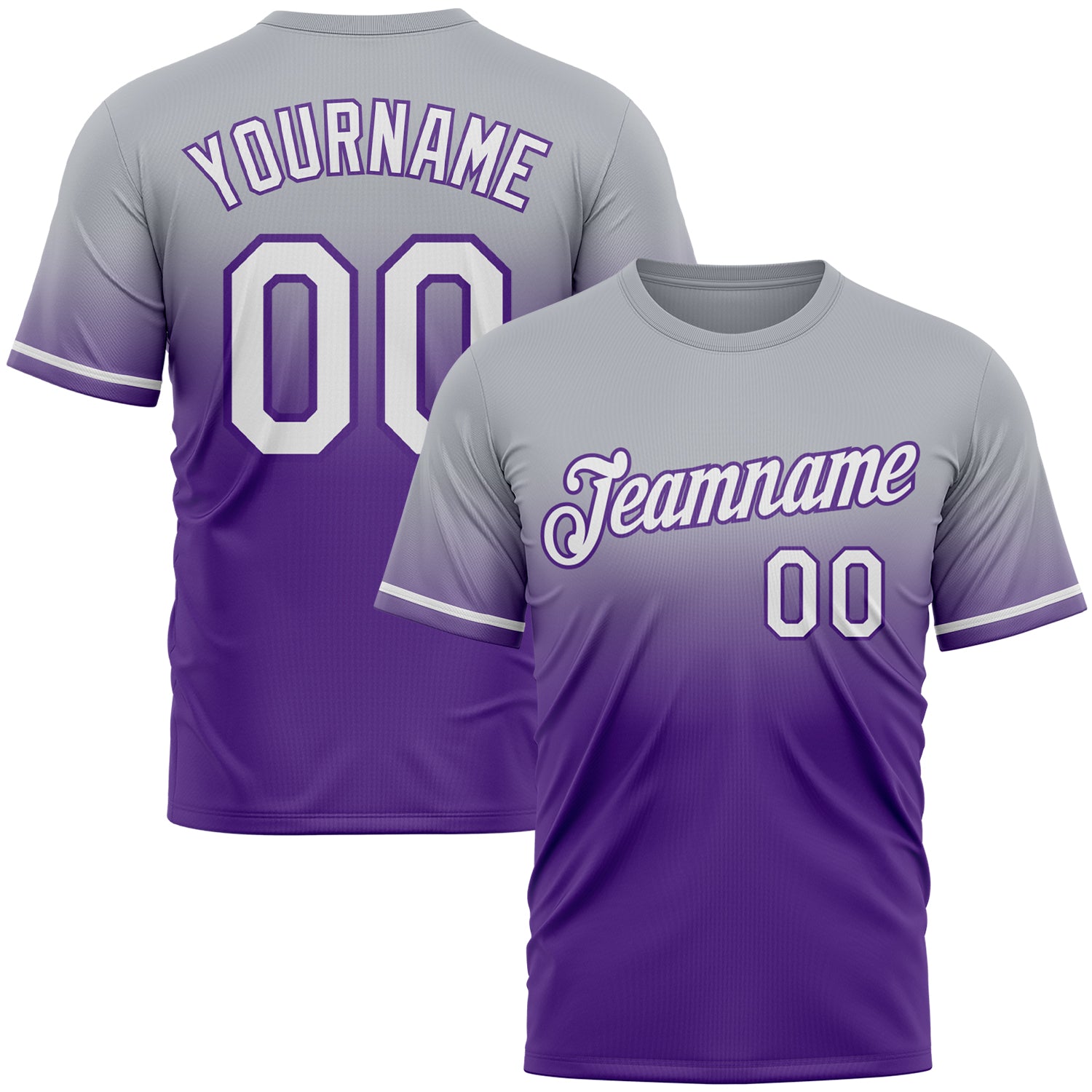 Custom Gray White-Purple Fade Fashion Performance T-Shirt